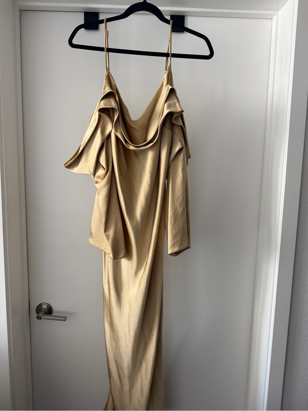 ASOS One-Shoulder Gold Satin Cowl Dress